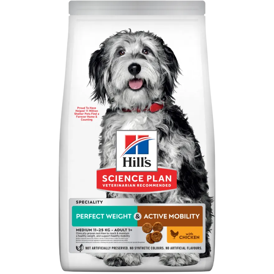 Hill's Science Plan Perfect Weight & Active Mobility Adult Crocchette Con Pollo Per Cani Taglia Media Sacco 12 Kg