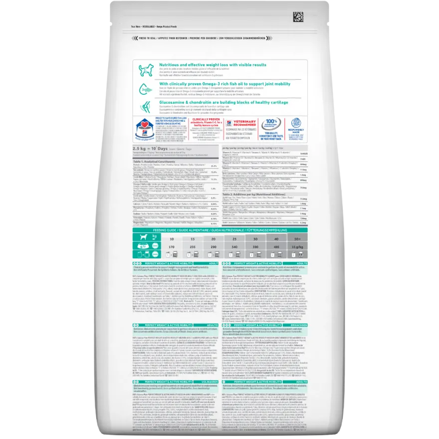 Hill's Science Plan Perfect Weight & Active Mobility Adult Crocchette Con Pollo Per Cani Taglia Media Sacco 12 Kg