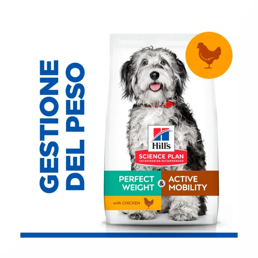 Hill's Science Plan Perfect Weight & Active Mobility Adult Crocchette Con Pollo Per Cani Taglia Media Sacco 12 Kg
