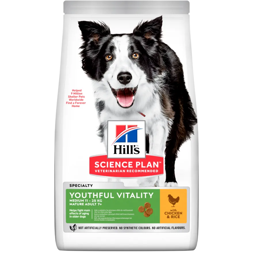 Hill's Science Plan Senior Vitality Mature Adult 7+ Crocchette Con Pollo E Riso Per Cani Taglia Media 12Kg