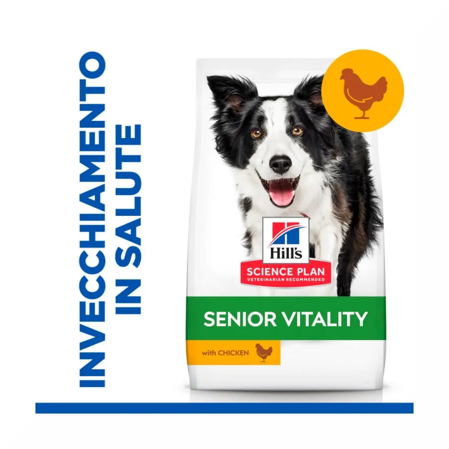 Hill's Science Plan Senior Vitality Mature Adult 7+ Crocchette Con Pollo E Riso Per Cani Taglia Media 12Kg