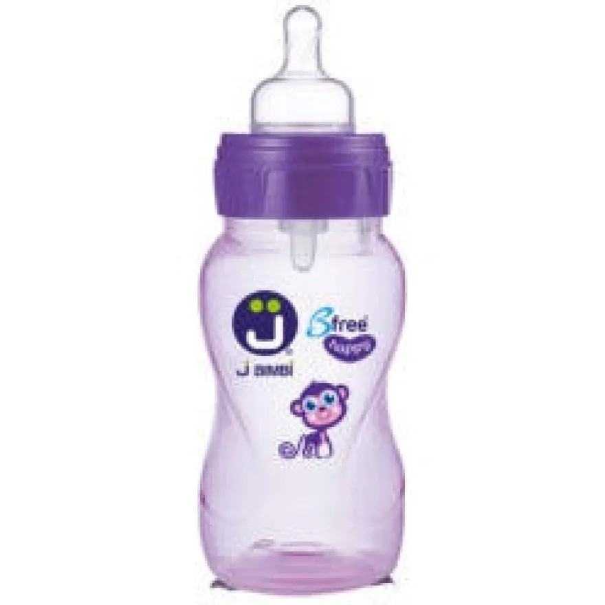 J Bimbi B Free Me Viola Biberon Polipropilene Tettarella Silicone 260ml 0 Mesi+