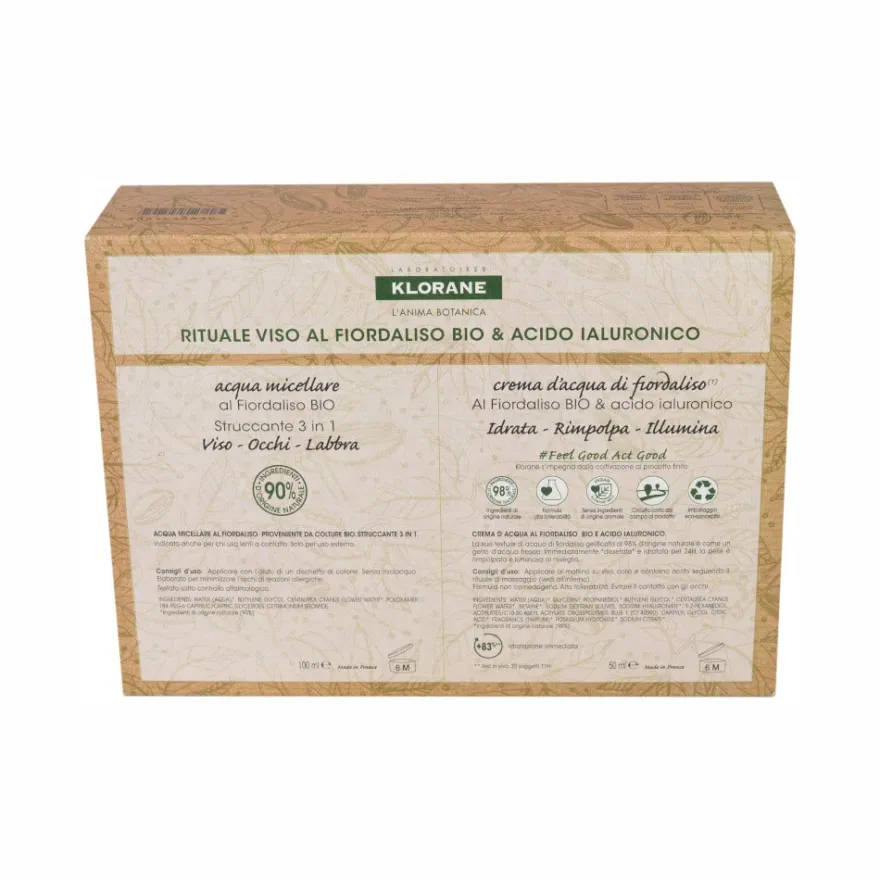 Klorane Cofanetto Rituale Viso Fiordaliso BIO E Acido Ialuronico Crema 50ml + Acqua Micellare 100ml