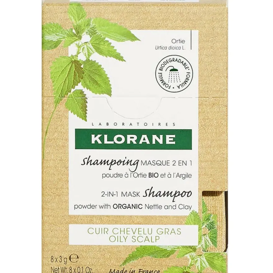 Klorane Shampoo Maschera Lavante 2 In1 Polvere Ortica E Argilla Bio Cuoio Capelluto Grasso 8X3g