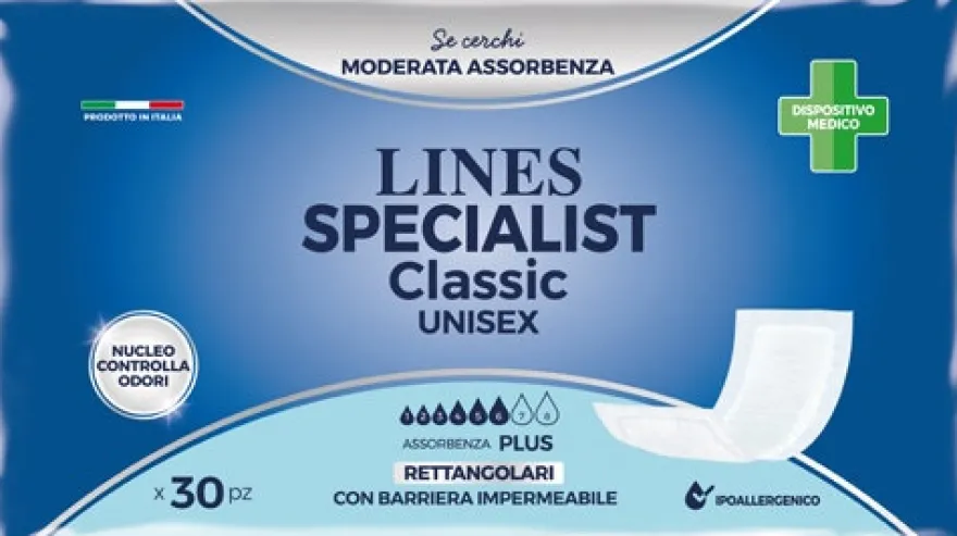 Lines Specialist Classic Pannolone Rettangolare Con Barriera Unisex Plus 30 Pezzi
