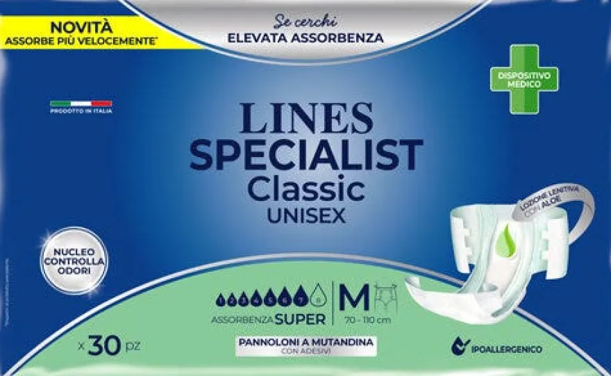 Lines Specialist Classic Pannoloni Mutandina Unisex Super Taglia M 30 Pezzi