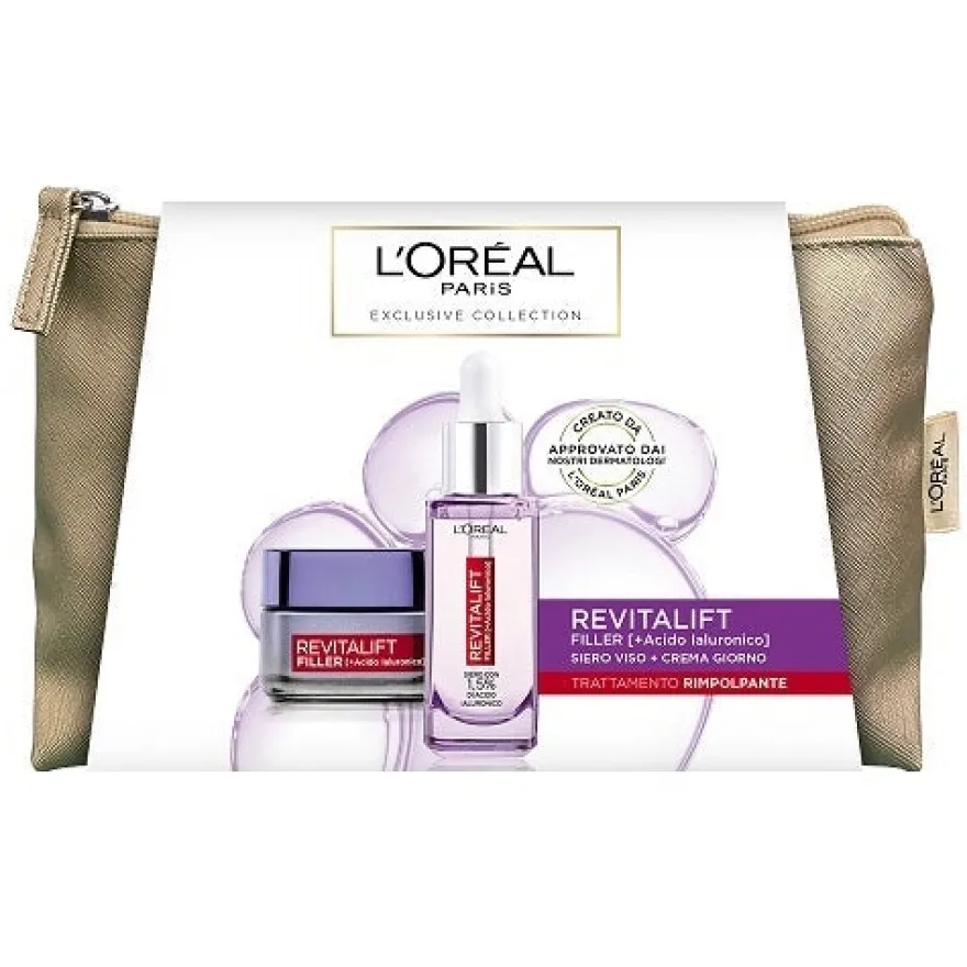 L'Oréal Paris Kit Trattamento Rimpolpante Revitalift Filler Giorno 50ml+Revitalift Filler Siero Viso 30ml