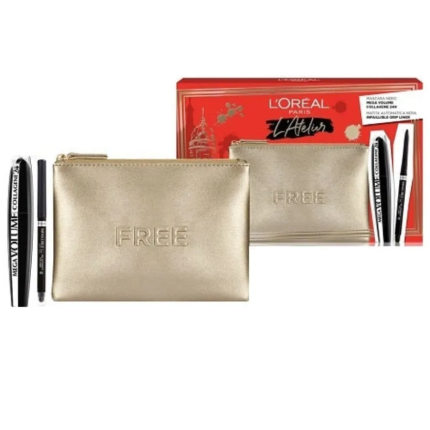 L'Oreal Paris L'Atelier Kit Mascara Mega Volume Collagene 24H + Matita Automatica Nera