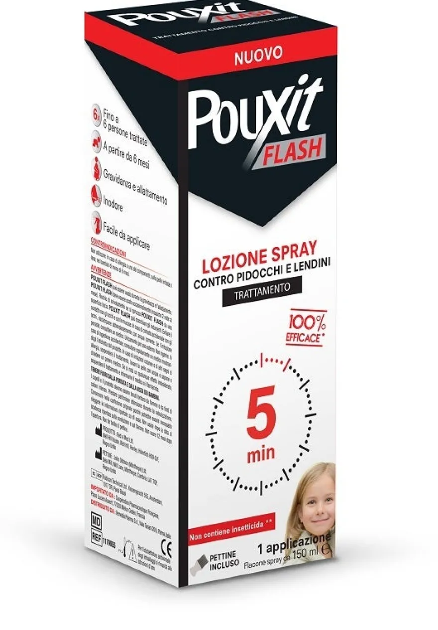 Lozione Spray Contro Pidocchi e Lendini Pouxit Flash Trattamento con Pettine Incluso 150 ml