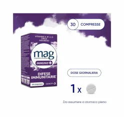 Mag Immuno+ Difese Immunitarie Integratore Alimentare Vitamine e Minerali, Magnesio, Difese Immunitarie, Stanchezza e Affaticamento 30 compresse