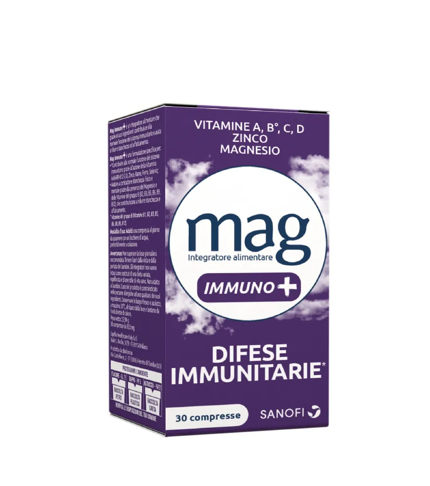 Mag Immuno+ Difese Immunitarie Integratore Alimentare Vitamine e Minerali, Magnesio, Difese Immunitarie, Stanchezza e Affaticamento 30 compresse