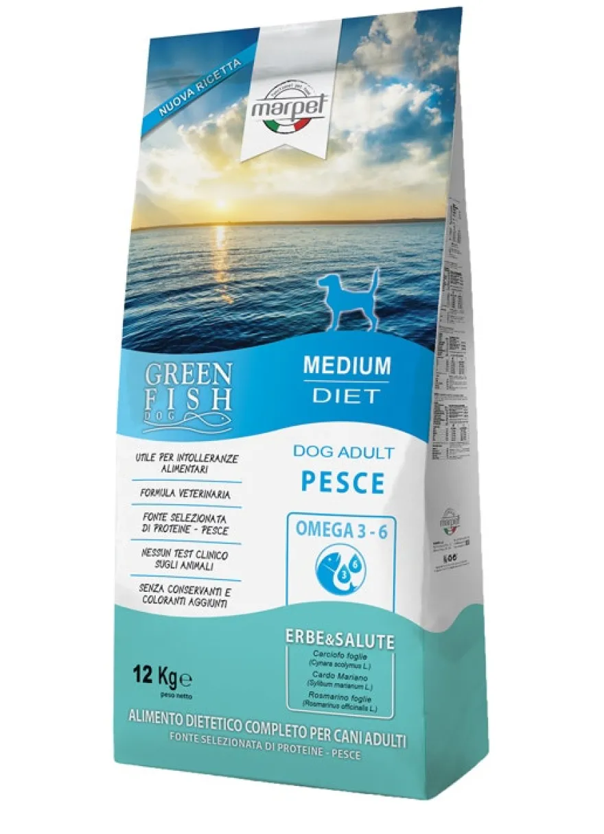 Marpet Greenfish Pesce Cibo Secco Per Cani Adulti Taglia Medium Sacco 12Kg
