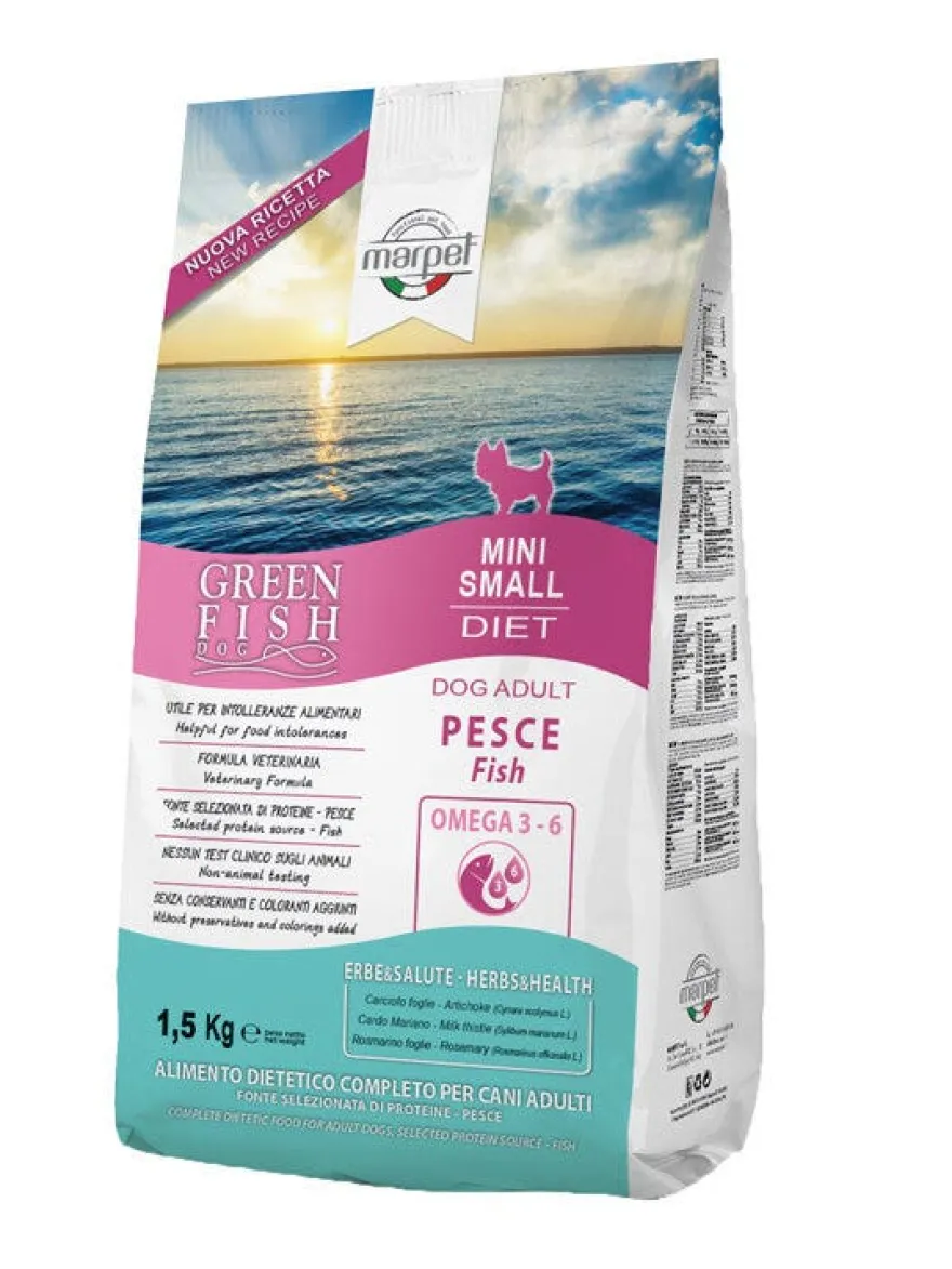 Marpet Greenfish Pesce Cibo Secco Per Cani Adulti Taglia Mini Small Sacco 1,5Kg