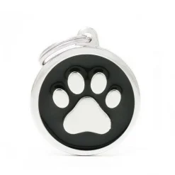Medaglietta Per Cani E Gatti Personalizzata Cerchio Con Zampa Colore Nero Taglia Grande