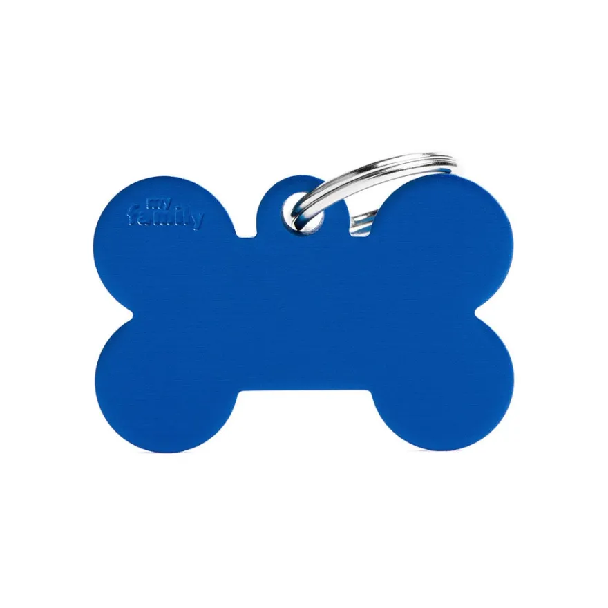 Medaglietta Per Cani E Gatti Personalizzata Osso In Alluminio Blu Taglia Grande