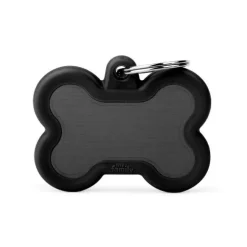 Medaglietta Per Cani E Gatti Personalizzata Osso In Alluminio Nero Con Gomma