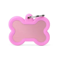 Medaglietta Per Cani E Gatti Personalizzata Osso In Alluminio Rosa Con Gomma