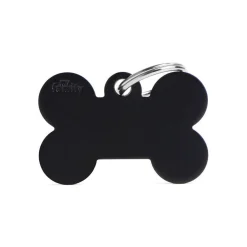 Medaglietta Per Cani E Gatti Personalizzata Osso In Alluminio Nero Taglia Grande