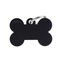 Medaglietta Per Cani E Gatti Personalizzata Osso In Alluminio Nero Taglia Grande