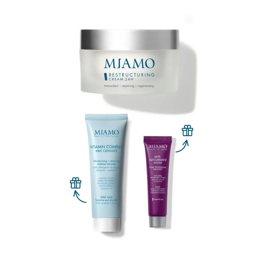 Miamo Cofanetto Anti-Aging Restructuring Cream 24h 50ml + Vitamin Complex Milk Cleanser 50ml + Anti-Glycoxidant Masque 10ml