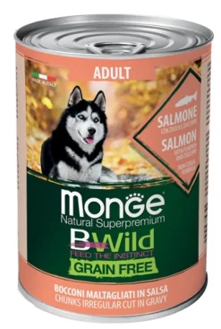 Monge B Wild Grain Free All Breeds Con Salmone Zucca Zucchine Cibo Umido Cani Adulti 400g