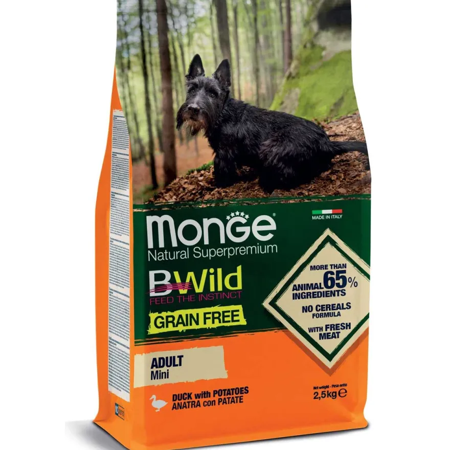 Monge B Wild Grain Free Anatra E Patate Cibo Secco Per Cani Adulti Taglia Piccola Sacco 2,5 Kg