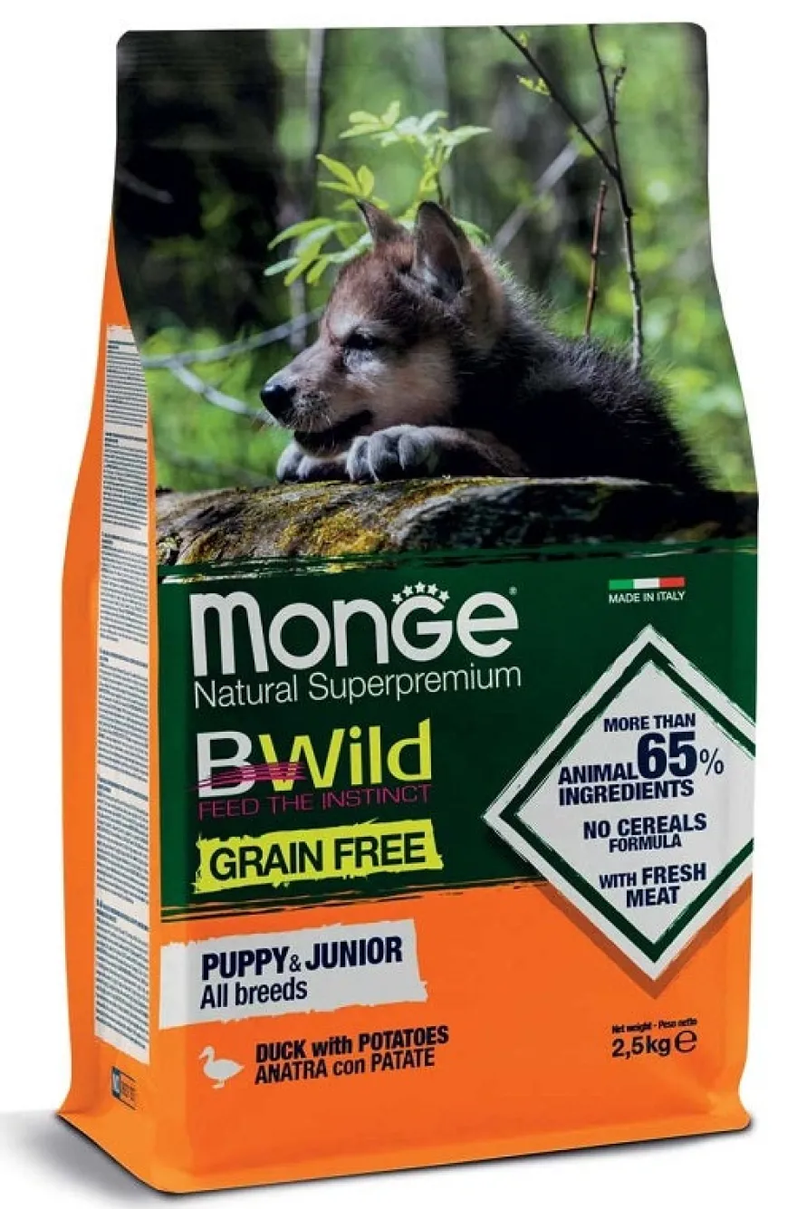 Monge B Wild Grain Free Con Anatra/Patate Cibo Secco Per Cuccioli Sacco 12Kg