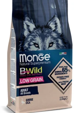 Monge B Wild Low Grain All Breeds con Oca Cibo Secco Per Cani Adulti Sacco 2,5 Kg