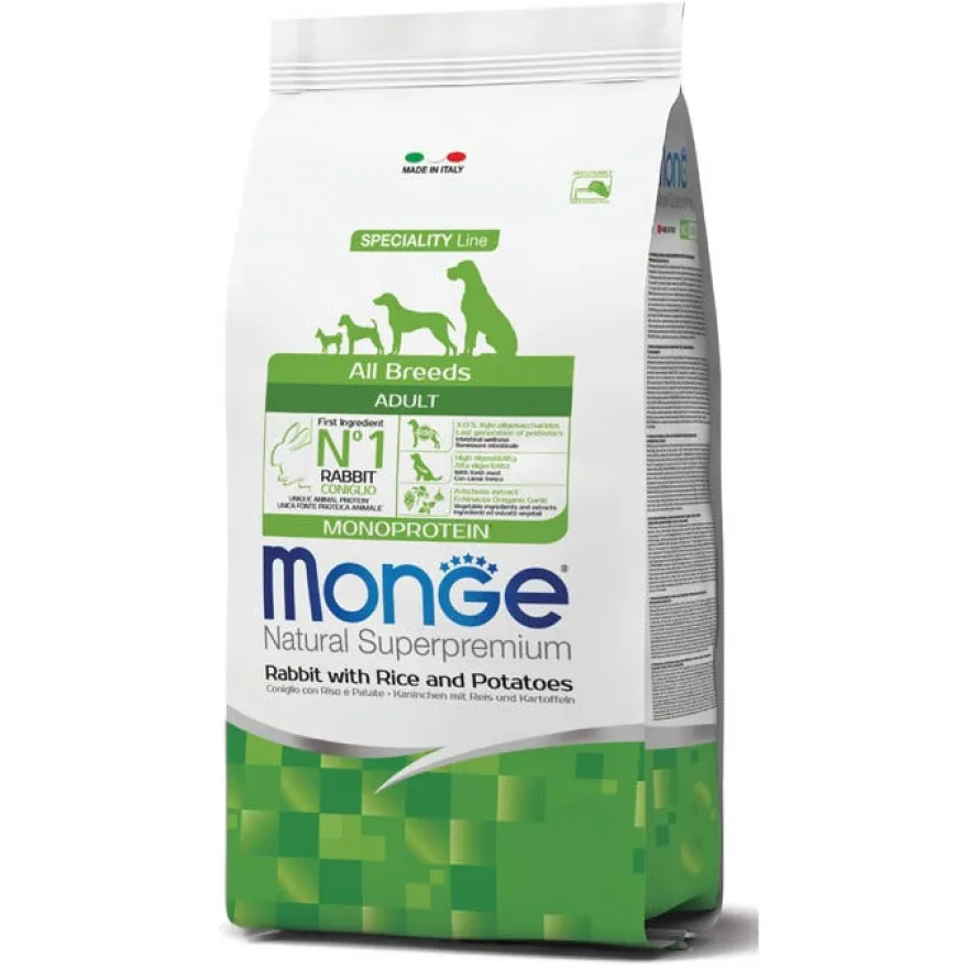 Monge Coniglio Riso E Patate Cibo Secco Per Cani Adulti Sacco 2,5 Kg