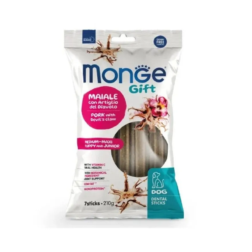 Monge Dental Sticks Maiale Con Artiglio Del Diavolo Per Cani Puppy/Junior Medium/Maxi 210g
