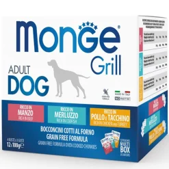 Monge Grill Adult Multibox Mix Manzo Merluzzo Pollo Tacchino Per Cani Adulti 12 Bustine