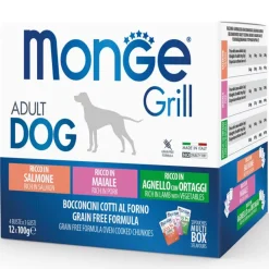 Monge Grill Adult Multibox Mix Salmone Maiale Agnello Cibo Umido Per Cani Adulti 12 Bustine