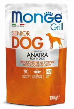 Monge Grill Senior Bocconcini con Anatra Cibo Umido Per Cani 100g