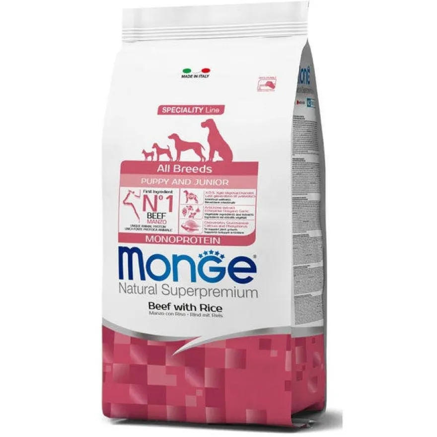 Monge Manzo E Riso Cibo Secco Per Cani Cuccioli Sacco 12 Kg