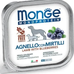 Monge Monoprotein Agnello Con Mirtilli Cibo Umido Per Cani Adulti 150g