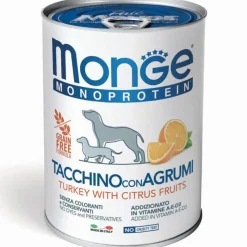 Monge Monoprotein Tacchino Con Agrumi Cibo Umido Per Cani Adulti 400g