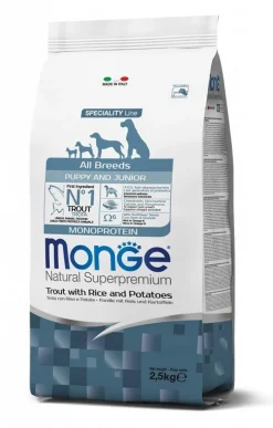 Monge Natural Superpremium All Breeds Trota con Riso e Patate Cibo Secco Cani Cuccioli Sacco 2.5Kg