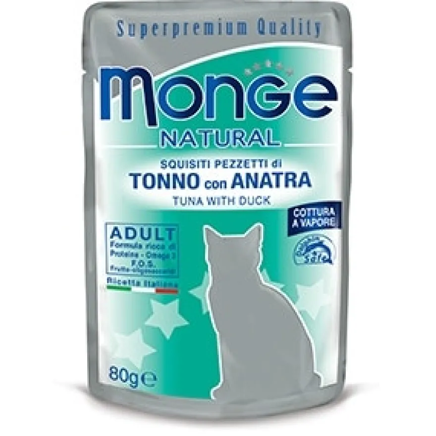 Monge Natural Superpremium Cotti a Vapore Con Tonno E Anatra Cibo Umido Per Gatti 80g
