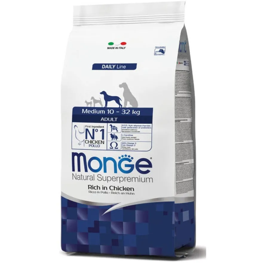 Monge Ricco Di Pollo Cibo Secco Cani Adulti Taglia Media Sacco 12Kg