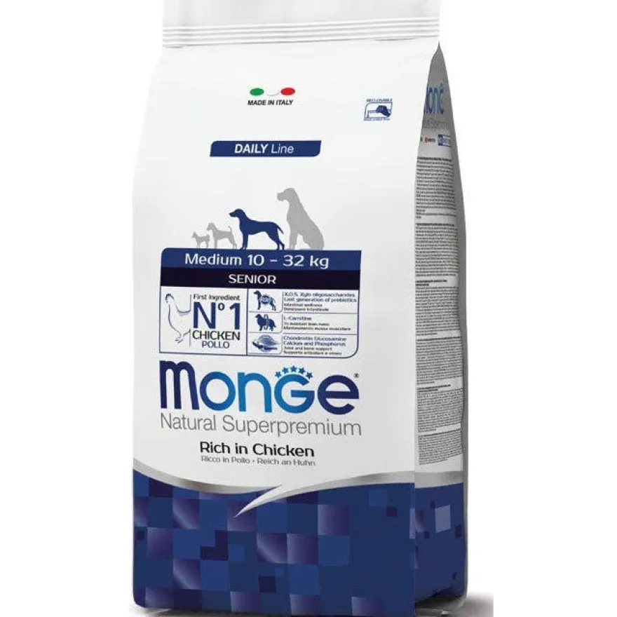 Monge Ricco Di Pollo Cibo Secco Senior Cani Adulti Età Avanzata Sacco 3 Kg