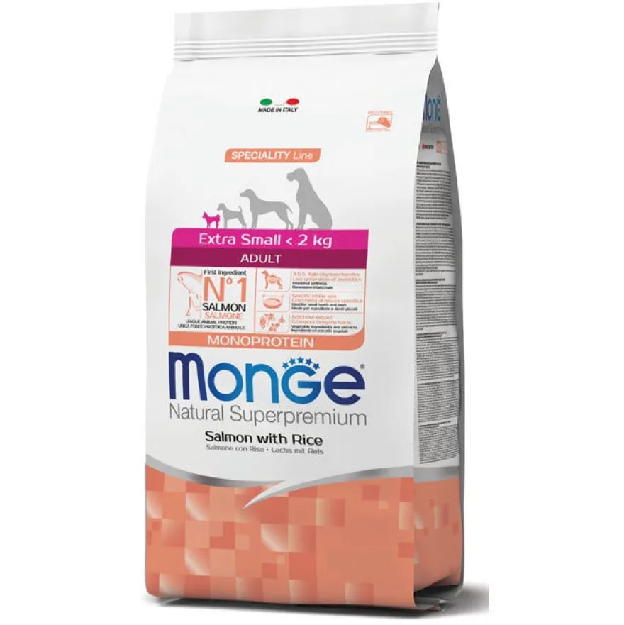 Monge Salmone E Riso Cibo Secco Per Cani Adulti Taglia Molto Piccola Sacco 800g