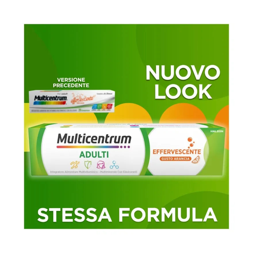 Multicentrum Adulti Effervescente Integratore Alimentare Multivitaminico Vitamina B C D3 Ferro 20 Compresse