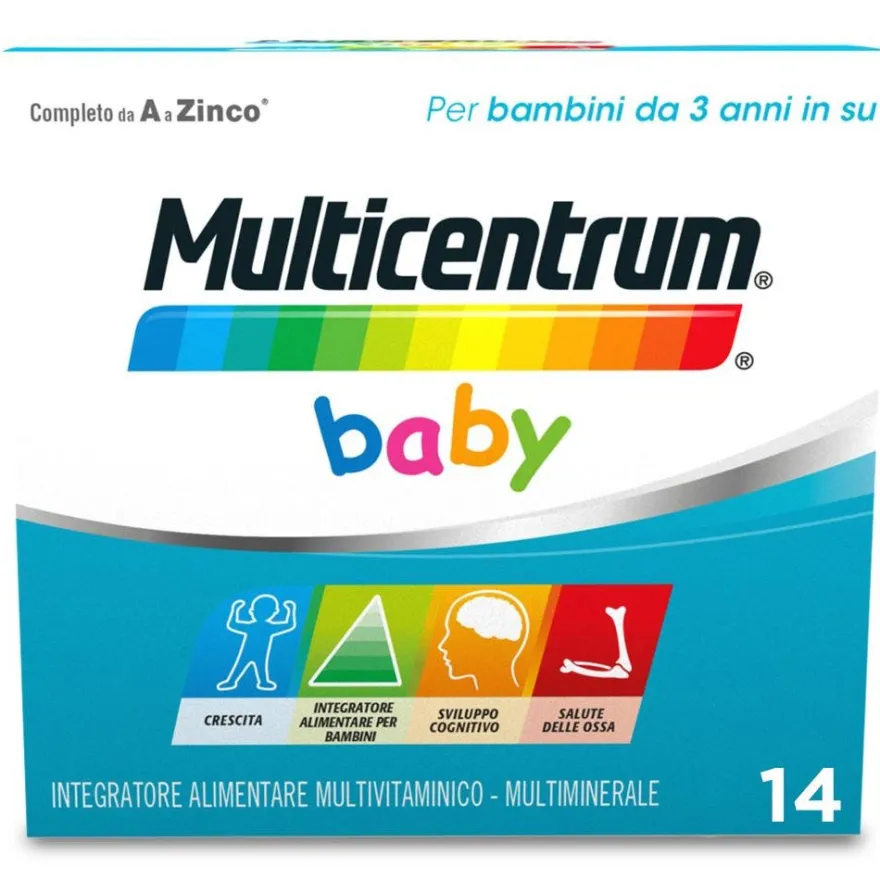 Multicentrum Baby Kids Integratore Multivitaminico Multiminerale Vitamine/Ferro/Calcio Bimbi 3Anni+ 14 Bustine