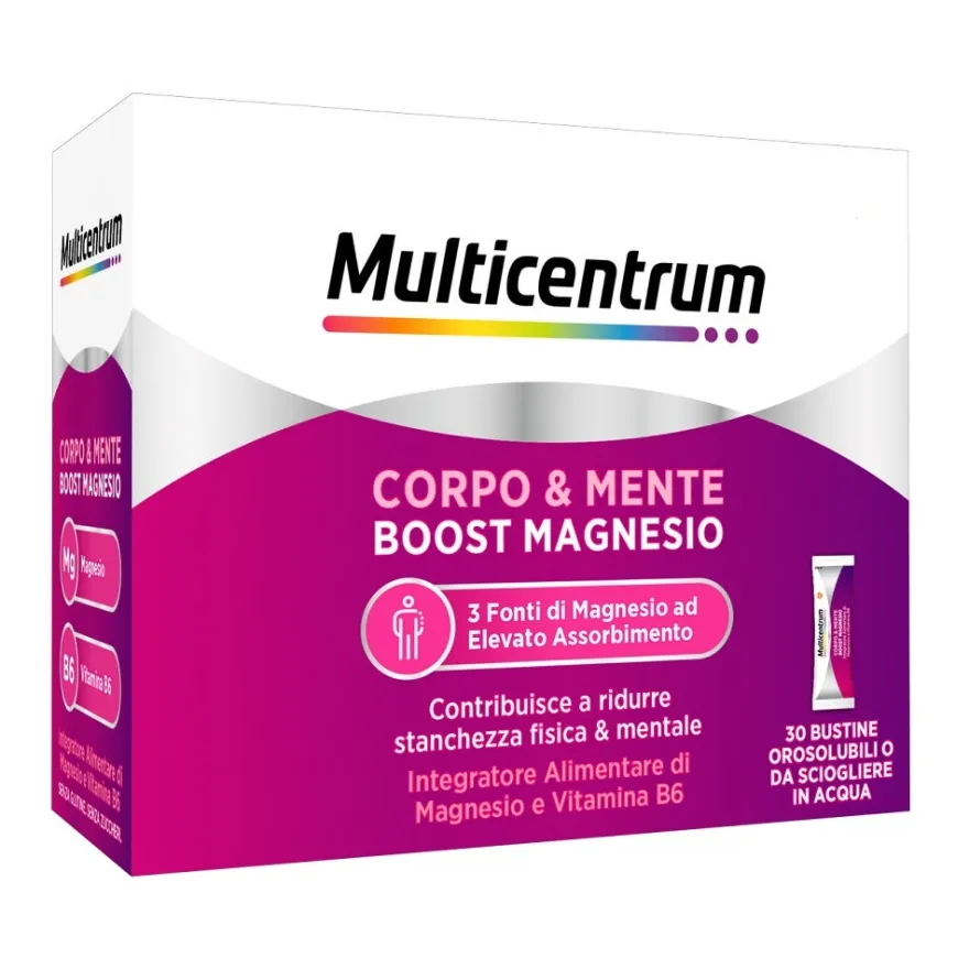 Multicentrum Boost Magnesio Integratore Alimentare Vitamina B6 Magnesio Pidolato Stanchezza 30 Bustine