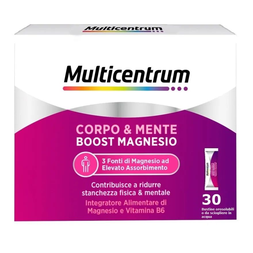 Multicentrum Boost Magnesio Integratore Alimentare Vitamina B6 Magnesio Pidolato Stanchezza 30 Bustine