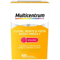 Multicentrum Cuore Mente Vista Boost Omega 3 Integratore Alimentare EPA E DHA Coenzima Q10 60 Perle