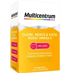 Multicentrum Cuore Mente Vista Boost Omega 3 Integratore Alimentare EPA E DHA Coenzima Q10 60 Perle