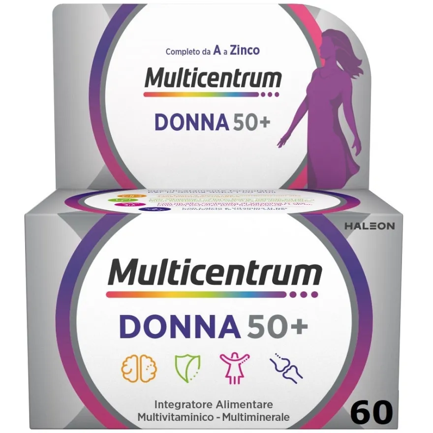 Multicentrum Donna 50+ Integratore Multivitaminico Multiminerale Calcio Ferro Acido Folico 60 Compresse