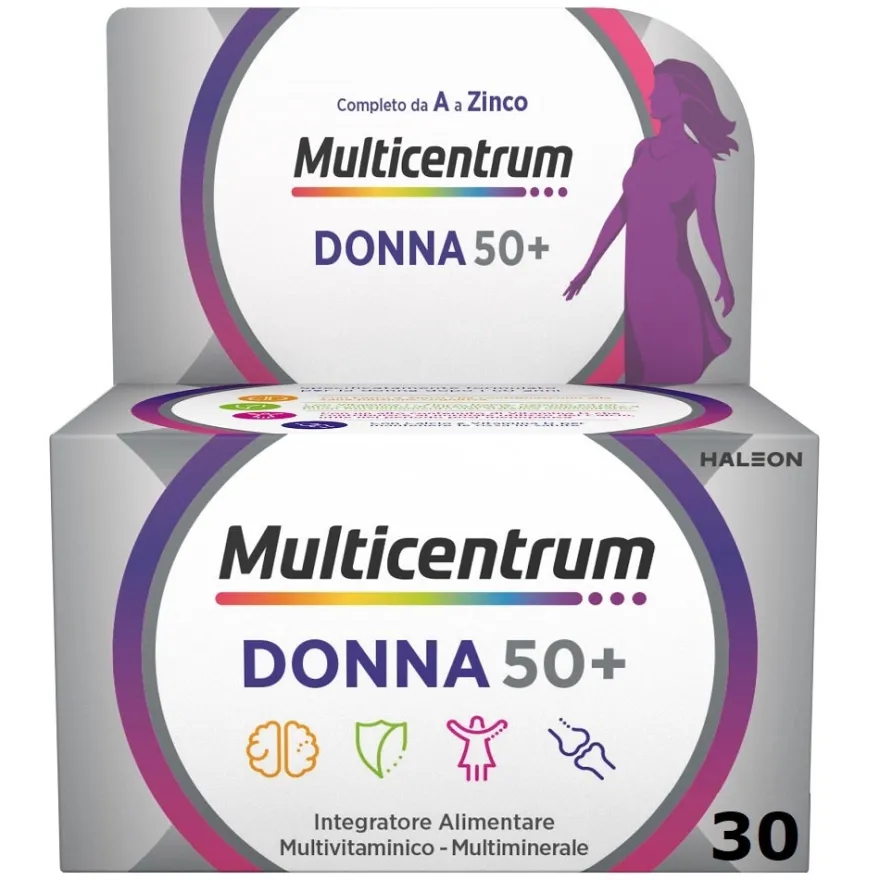 Multicentrum Donna 50+ Integratore Multivitaminico Multiminerale Ferro Calcio Vitamina D D3 30 Compresse