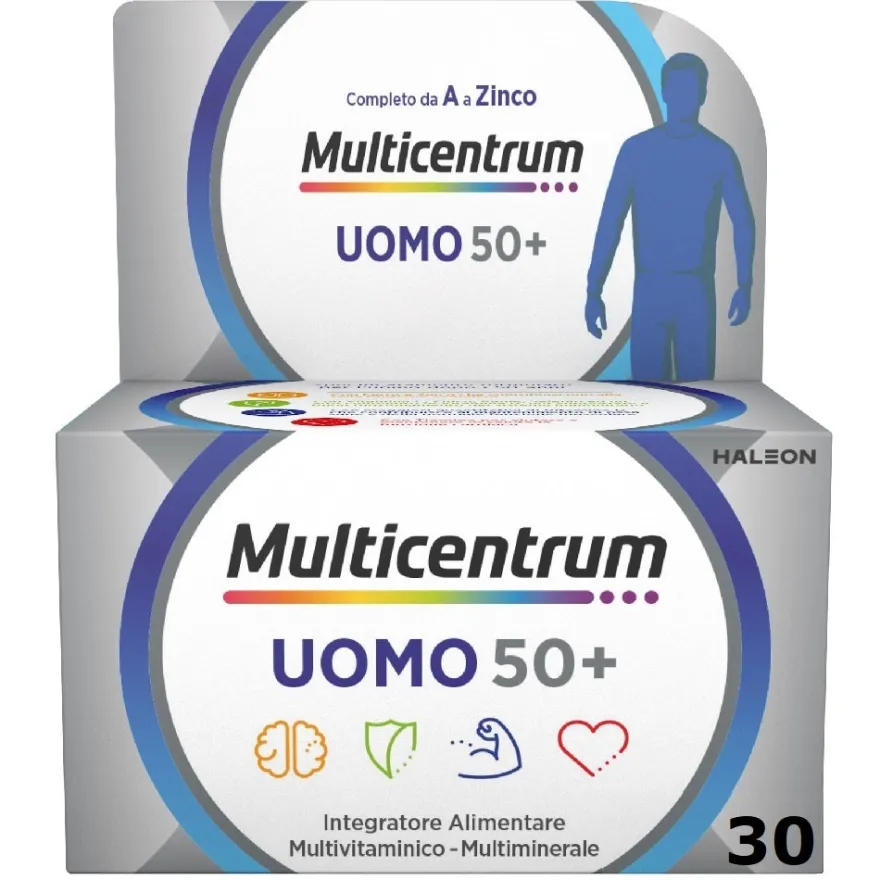 Multicentrum Uomo 50+ Integratore Alimentare Multivitaminico Vitamina D3 C B Zinco Magnesio 30 Compresse